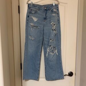 American Eagle Outfitters Light Blue Distressed Straight Leg Jeans